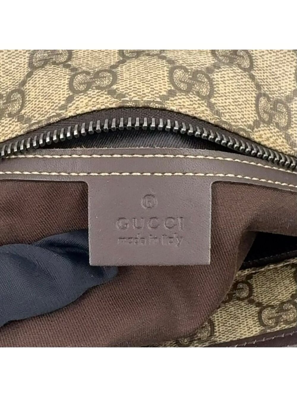 Gucci GG Supreme Leather Canvas Khaki Beige Dark Brown Tote Bag Silver - Picture 4 of 15